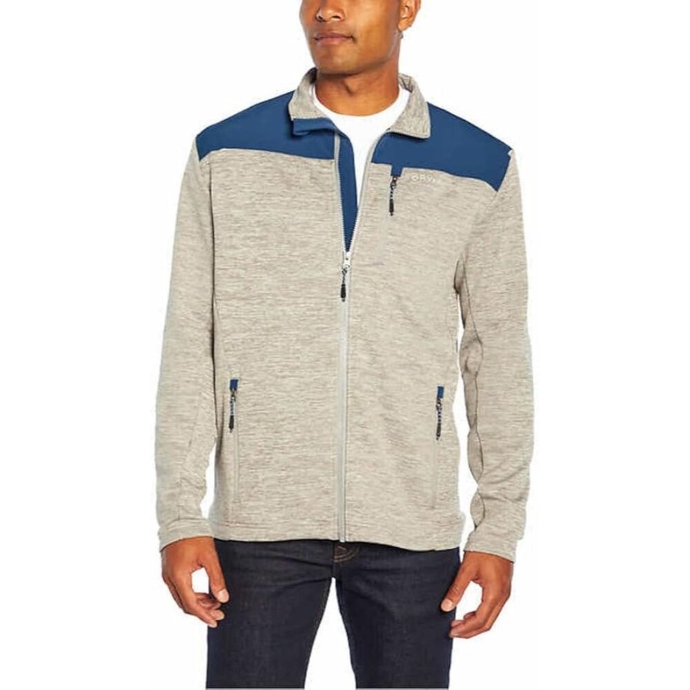 Orvis Men's Bonded Mesh Grey and Blue Full Zip Lightweight Jacket Size Medium